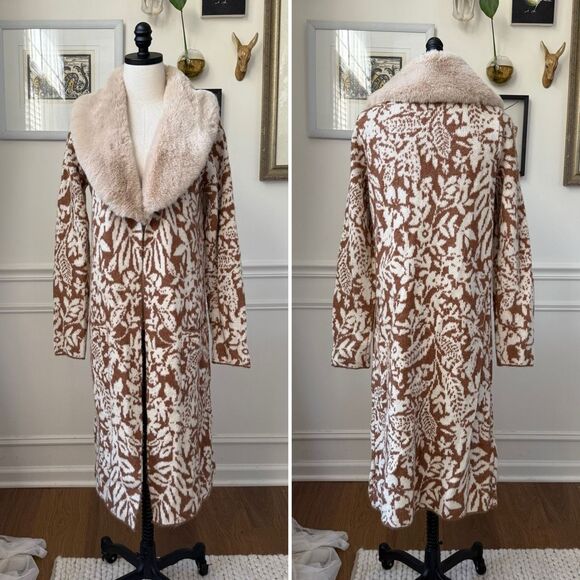 Happily Grey Faux Fur Collar Cardigan Sweater Duster Coatigan L - Picture 1 of 9